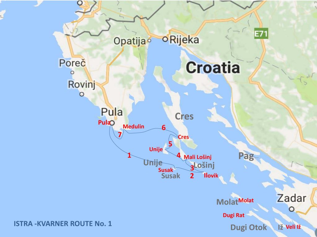 Segelroute Istrien und Kvarner